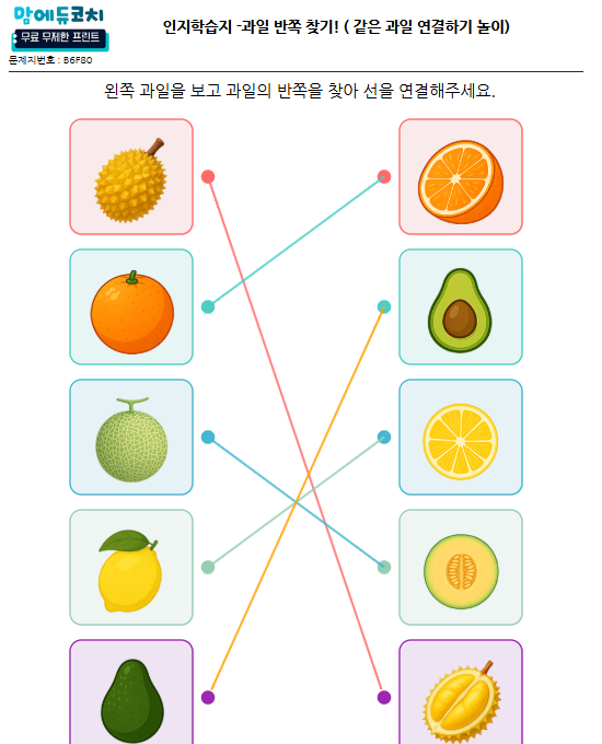 인지학습지 -과일 반쪽 찾기 (2)